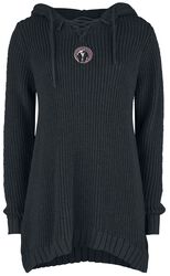 Knitted Pullover with Hood and Lacing, Black Premium by EMP, Bluza z kapturem