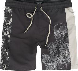 Awim shorts with skeleton print, Rock Rebel by EMP, Kąpielówki