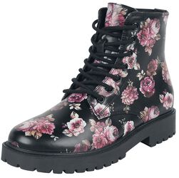 Black Lace-Up Boots with Floral All-Over Print, Rock Rebel by EMP, Buty