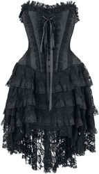 Elaborate Gothic Dress with Corset and Shorter-Front Skirt, Gothicana by EMP, Sukienka krótka