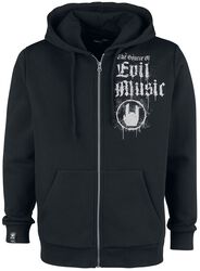 Black Hooded Jacket with Rockhand Print and Lettering