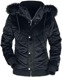 Velvet winter jacket with faux-fur hood, Black Premium by EMP, Kurtka zimowa