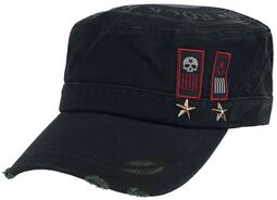 Black Army Cap with Print, Patches and Studs, Rock Rebel by EMP, Czapka