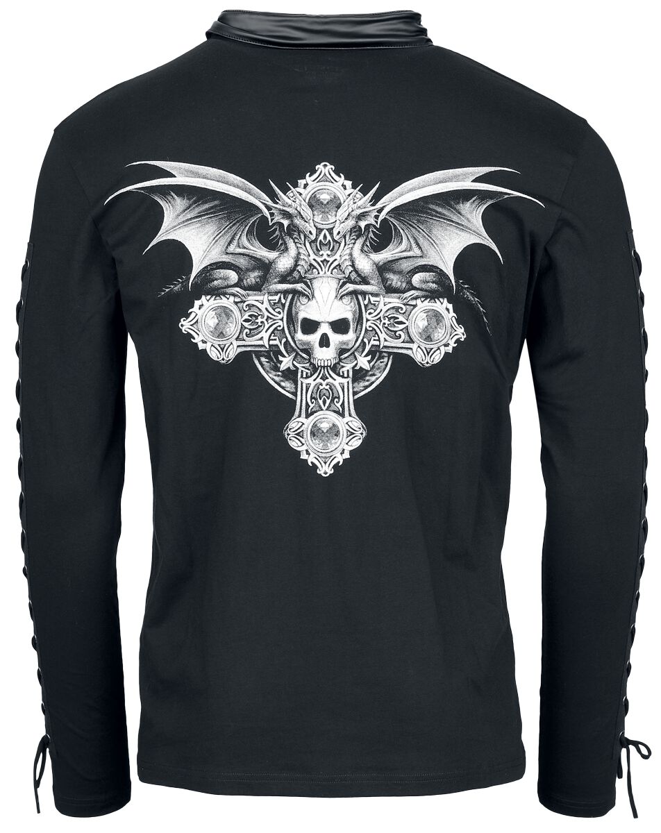 Abito Lungo Nero Gothicana By EMP Donna - In Viscosa Elastan, Morbido, Con Stampa Rose E Teschi