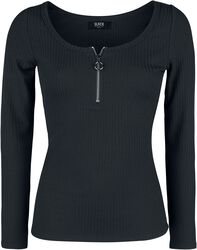 Black Long-Sleeve Top with Zip at Neckline, Black Premium by EMP, Longsleeve