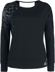 Sport and Yoga - Black Sweatshirt with Detailed Print and Open Back