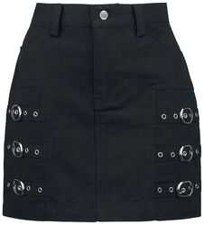 Short skirt with decorative buckles, Black Premium by EMP, Spódnica krótka