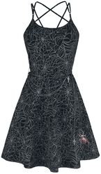 Gothicana X Anne Stokes - Short Black Dress with Print and Chain Belt, Gothicana by EMP, Sukienka krótka
