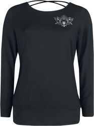 Sport and Yoga - Black Long-Sleeve Top with Detailed Print and Back Detail