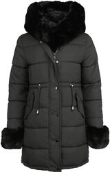 Fur trim padded hooded coat, QED London, Płaszcze