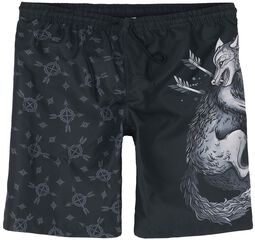 Swim Shorts With Wolf Print, Black Premium by EMP, Kąpielówki