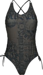 Swimsuit with skulls and lacing, Rock Rebel by EMP, Kostium kąpielowy