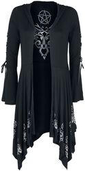 Gothicana X Anne Stokes - Black Cardigan with Hood, Lacing and Flared Sleeves, Gothicana by EMP, Kardigan