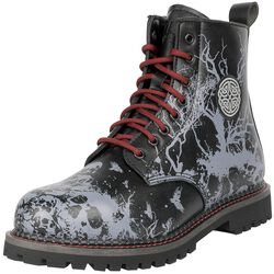 Boots with all-over skull print and red details, Black Premium by EMP, Buty