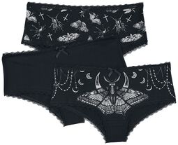 Black Panty Set in Uni-Colour and with Prints, Gothicana by EMP, Komplet majtek