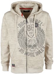 Beige Hooded Jacket with Prints, Rock Rebel by EMP, Bluza z kapturem rozpinana