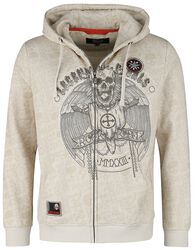 Beige Hooded Jacket with Prints, Rock Rebel by EMP, Bluza z kapturem rozpinana
