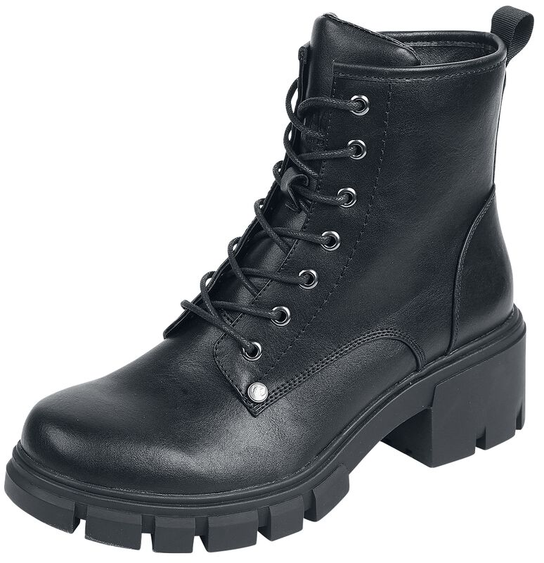 Black Lace-Up Boots with Heel and Deep Tread