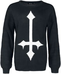 Knitted sweater with large cross, Black Blood by Gothicana, Sweter