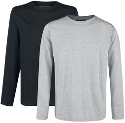 Double Pack Long-Sleeve Tops Grey and Black with Crew Neck, RED by EMP, Longsleeve