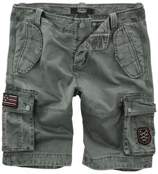 Grey Cargo Shorts with Patches, Rock Rebel by EMP, Krótkie spodenki