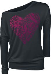 Black Long-Sleeve Top with Print and Crew Neckline, Full Volume by EMP, Longsleeve