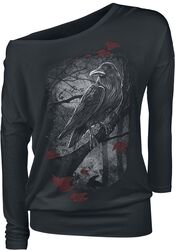Black Long-Sleeve Shirt with Crew Neckline and Print, Black Premium by EMP, Longsleeve