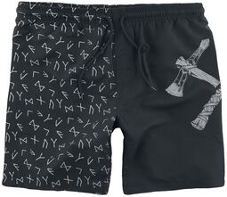 Swimshorts with Runes and Thor's Hammer Print, Black Premium by EMP, Kąpielówki