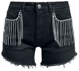 Black shorts with rhinestone appliqué, Rock Rebel by EMP, Krótkie spodenki