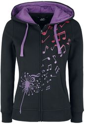Hoodie with dandelion and musical notes print, Full Volume by EMP, Bluza z kapturem rozpinana