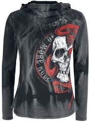 Long-Sleeve Shirt with Hood and Skull Print, Rock Rebel by EMP, Longsleeve