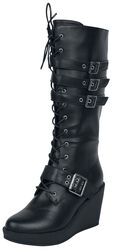 Black Lace-Up Boots with Heel and Buckles, Gothicana by EMP, Buty wiązane