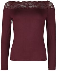 Red Long-Sleeve Top with Lace, Black Premium by EMP, Longsleeve