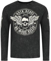 Black Long-Sleeve Shirt with Print and Crew Neckline, Rock Rebel by EMP, Longsleeve