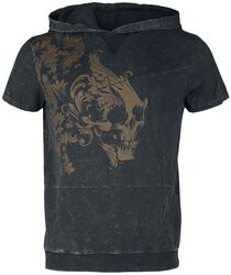 Hoodie t-shirt with skull print, Black Premium by EMP, T-Shirt