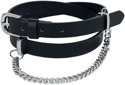 Narrow Black Belt with Decorative Chain, Rock Rebel by EMP, Pas