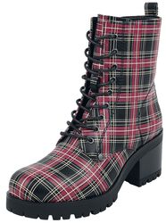 Black Lace-Up Boots with Checked Pattern and Heel, Black Premium by EMP, Buty