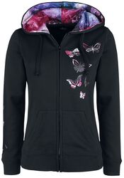 Black Hooded Jacket with Butterfly Print, Full Volume by EMP, Bluza z kapturem rozpinana