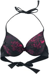 Black Bikini Top with Skull and Roses Motif, Black Premium by EMP, Góra bikini