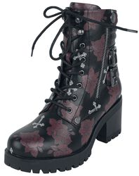 Rose-print, lace-up boots, Rock Rebel by EMP, Buty