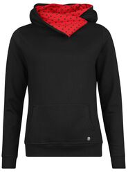 Black dotties on red shawl hoodie & hairband, Pussy Deluxe, Bluza z kapturem