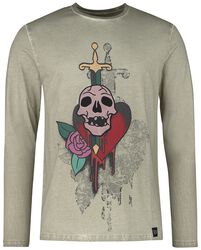 Long-sleeved shirt with skull patch, RED by EMP, Longsleeve