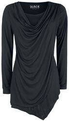Black Long-Sleeve Shirt with Waterfall Neckline, Black Premium by EMP, Longsleeve
