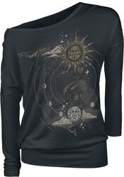 Black Long-Sleeve Shirt with Crew Neckline and Print, Gothicana by EMP, Longsleeve
