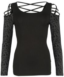 Long-sleeved top with cold-shoulder detail, Black Premium by EMP, Longsleeve