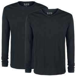 Double Pack Black Long-Sleeve Tops with Crew Neck and V Neck, Black Premium by EMP, Longsleeve