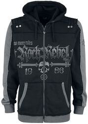 Black Hooded Jacket with Rock Rebel and Skull Prints, Rock Rebel by EMP, Bluza z kapturem rozpinana