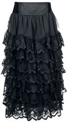 Flounce Skirt With Velvet Details, Gothicana by EMP, Spódnica długa