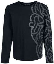 Long-sleeve Shirt with Large Ornamentation, Black Premium by EMP, Longsleeve