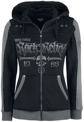 Black Hooded Jacket with Rock Rebel and Skull Prints, Rock Rebel by EMP, Bluza z kapturem rozpinana
